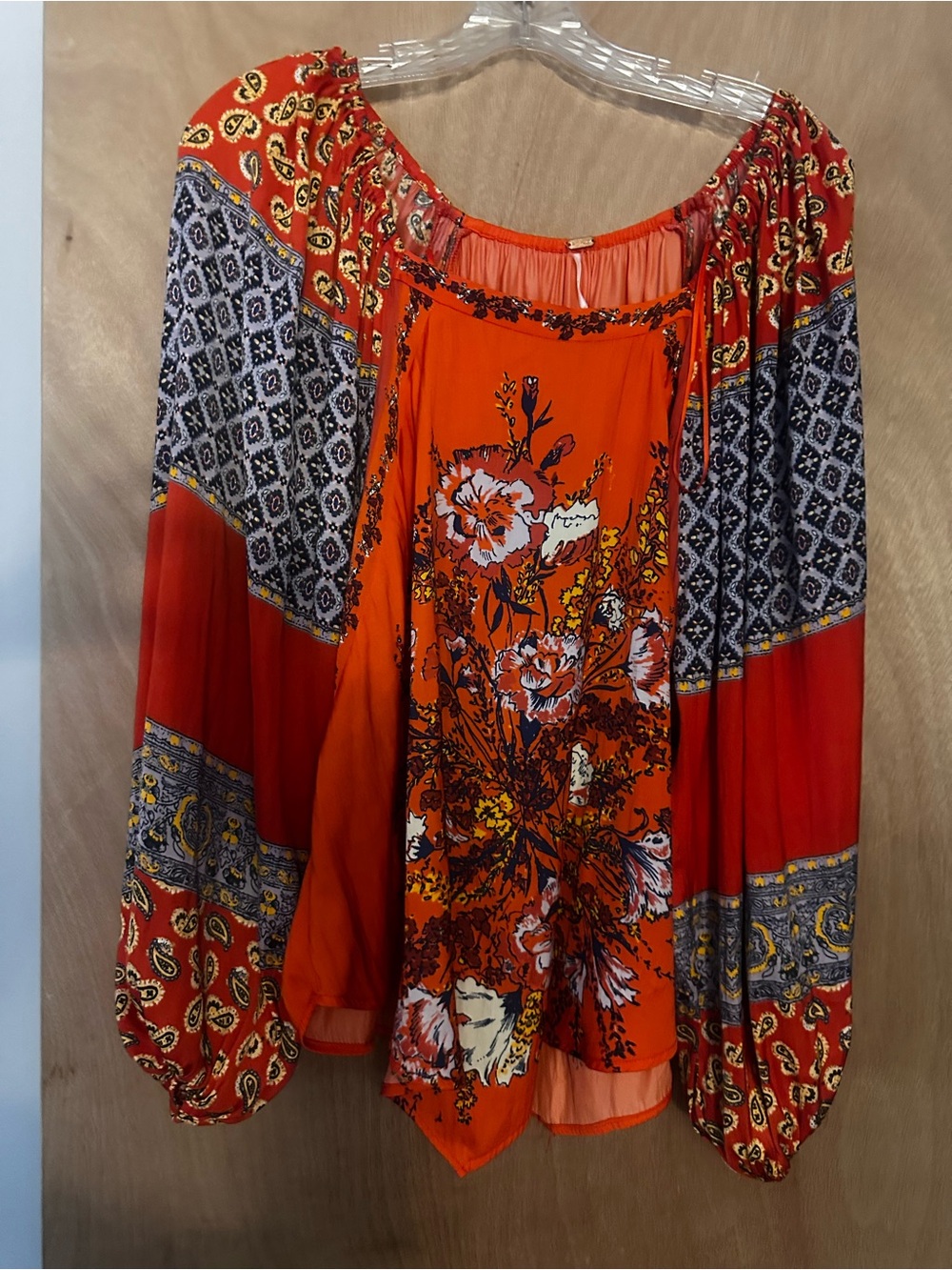 Free People Orange Floral Boho Blouse small